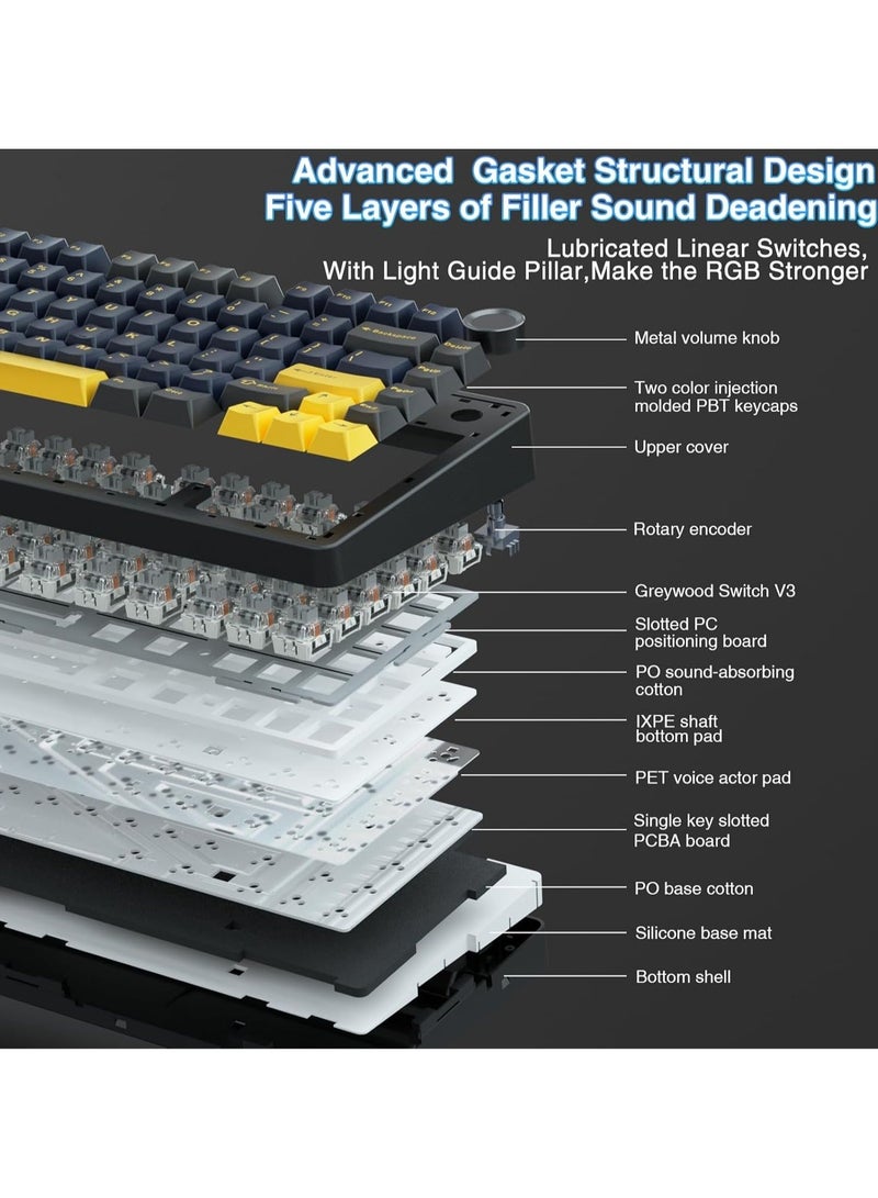 AULA F75 75% Gaming Keyboard,Wireless Mechanical Keyboard, Hot Swappable Creamy Keyboard, Pre-lubed Greywood Switches RGB Backlit Gaming Keyboards, 3Modes (2.4GHz/Type-C/BT5.0),Black - Image 3