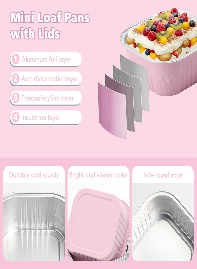 Ruckae 100 Pcs Mini Square Baking Cups with Lids-Disposable Foil Dessert Containers,Mini Cake Pans with Lids,Aluminum Dessert Cups for Parties and Weddings (Pink, 10oz) - Image 4