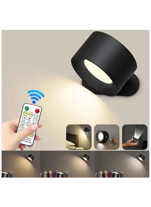 LED Wall Sconce, Wall Mounted Lamp with USB Port, Remote &Touch Control,3 Color Temperature and 3 Brightness Level, 360°Rotate Magnetic Ball, Cordless Wall Light for Reading Bedside, Black