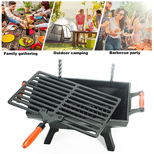 Sungmor Compact Cast Iron Charcoal Grill - Tabletop BBQ Grill with Adjustable Grate & Wooden Handles, 12” x 7” Ideal for 1-3 People - Portable Heavy-Duty Grill for Camping, Balcony & Small Spaces - Image 5