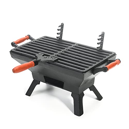 Sungmor Compact Cast Iron Charcoal Grill - Tabletop BBQ Grill with Adjustable Grate & Wooden Handles, 12” x 7” Ideal for 1-3 People - Portable Heavy-Duty Grill for Camping, Balcony & Small Spaces - Image 1
