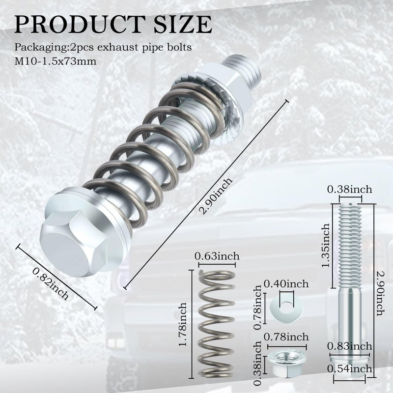 Stacool 2PCS Car Exhaust Manifold Bolts,Steel M10x1.5 mm Exhaust Bolts and Nuts Kit with Springs for Exhaust Gasket,Professional Exhaust Flange Bolts Car Accessories for Most Cars - Image 2
