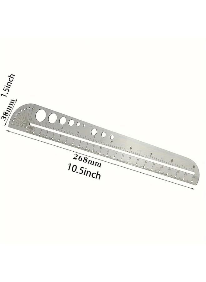 Silvery Multi Functional Ruler With Large Graduations Hexagonal Design For Office Leatherworking - Image 1
