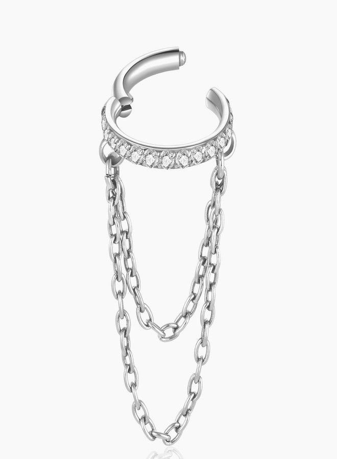 ENONTY 16G Titanium Cartilage Earrings Hoop 7mm 9mm Helix Piercing Jewelry with Single/Double/Triple Chains Hypoallergenic Hinged Clicker (new-polish 2 chanis 7mm) - Image 1