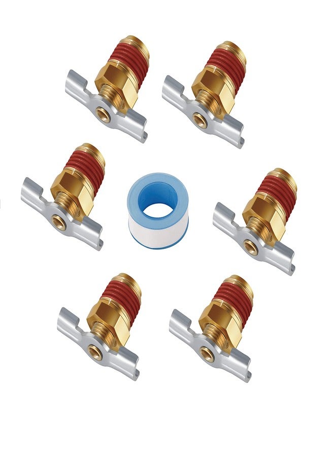 SUNROAD 6Pc Drainage Valve with Wing Nut Handle, 1/4 NPT Inlet.SUNROAD Brass Winged Tank Drain Cock Wing Style Valve - Image 1