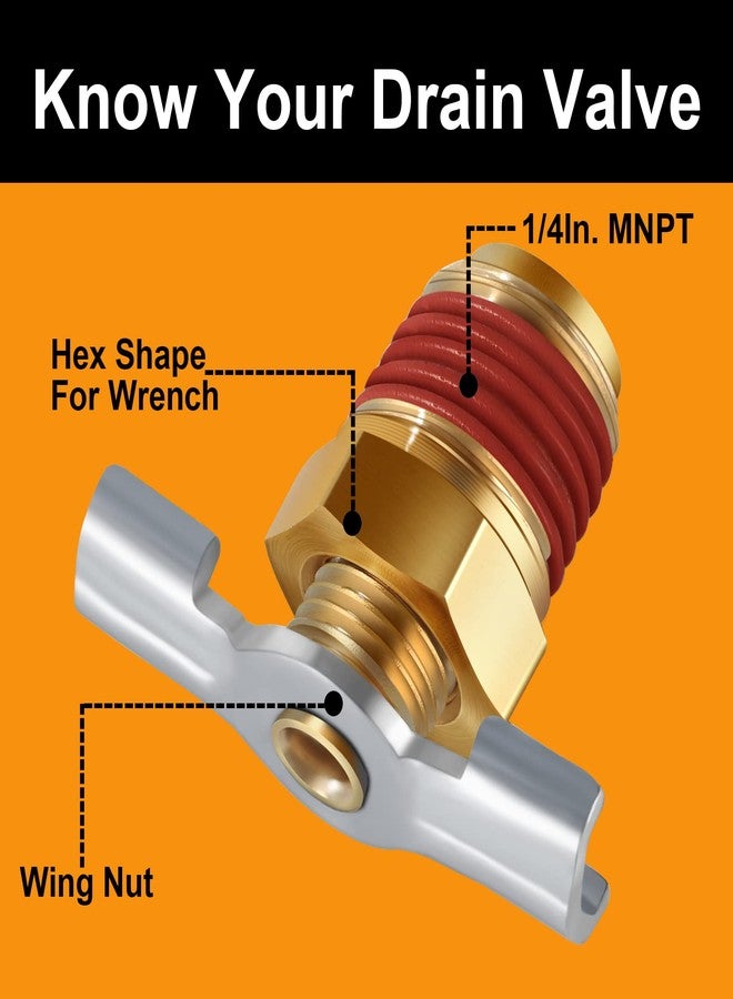 SUNROAD 6Pc Drainage Valve with Wing Nut Handle, 1/4 NPT Inlet.SUNROAD Brass Winged Tank Drain Cock Wing Style Valve - Image 2