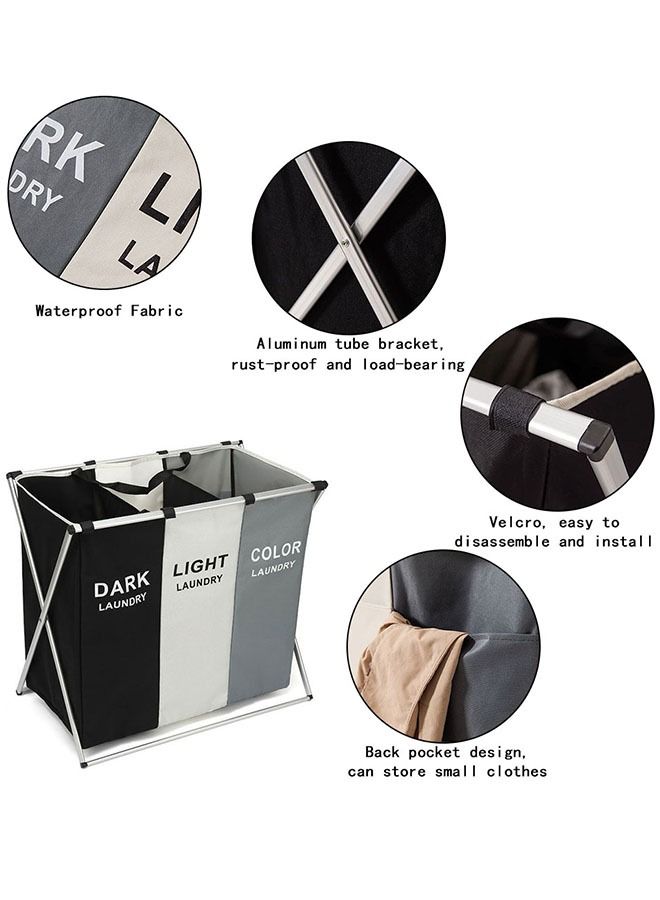 Neostyle Neostyle 3 Sections Foldable Organizer Laundry Basket White Grey Black  - Image 2