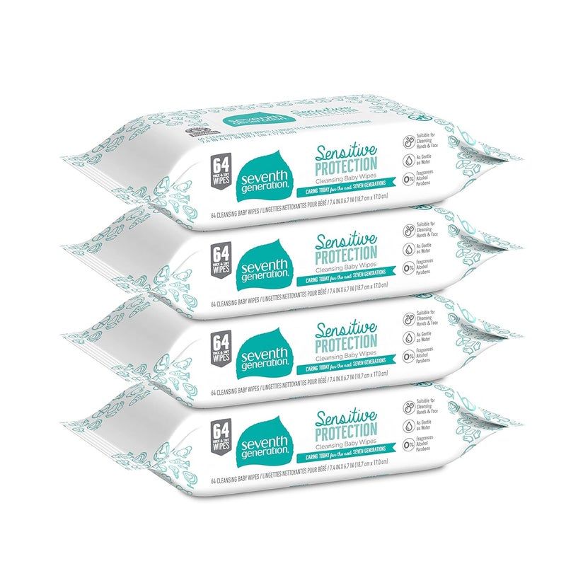 Seventh Generation , Baby Wipes, Unscented and Sensitive,64 Count (Pack of 4) - Image 3