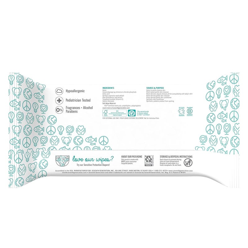 Seventh Generation , Baby Wipes, Unscented and Sensitive,64 Count (Pack of 4) - Image 2