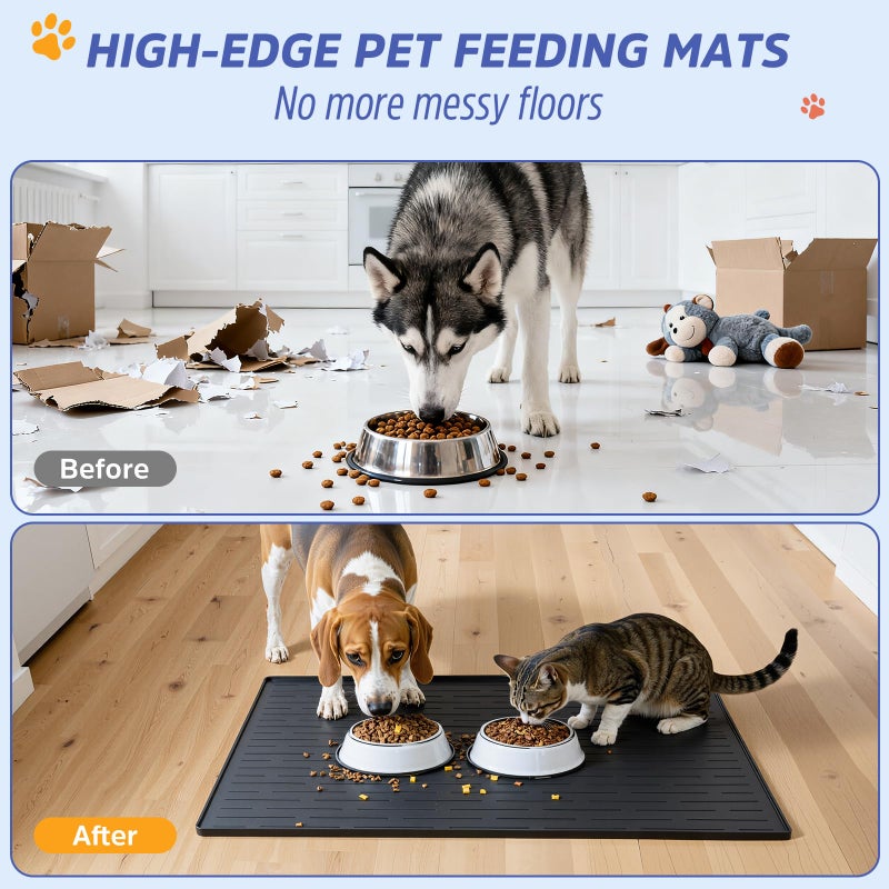 Jet Lag Large Dog Mats for Food and Water, 40"x30" Waterproof Pet Food Mats for Floor Nonslip Silicone Bowl Mats with Raised Edges - Image 3