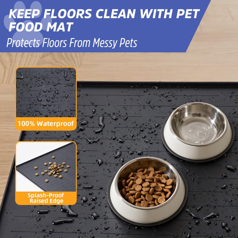 Jet Lag Large Dog Mats for Food and Water, 40"x30" Waterproof Pet Food Mats for Floor Nonslip Silicone Bowl Mats with Raised Edges - Image 5