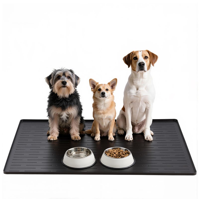 Jet Lag Large Dog Mats for Food and Water, 40"x30" Waterproof Pet Food Mats for Floor Nonslip Silicone Bowl Mats with Raised Edges - Image 1