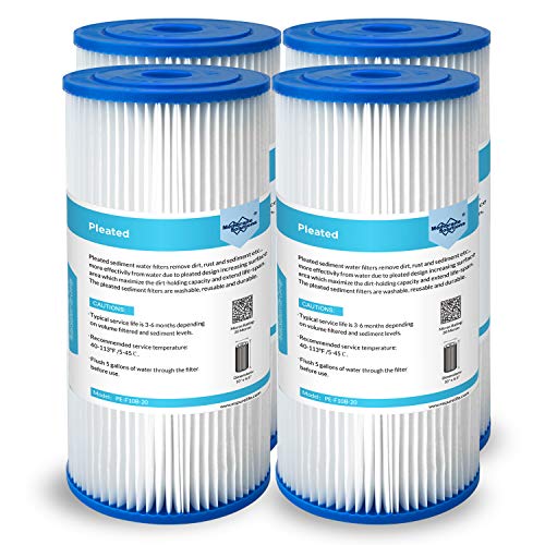 Membrane Solutions 20 Micron Pleated Water Filter Home 10"x4.5" Whole House Heavy Duty Sediment Replacement Cartridge Compatible with ECP10-1,ECP20-BB,R50-BBSA,FXHSC,CB1-SED10-BB (4 Pack) - Image 1