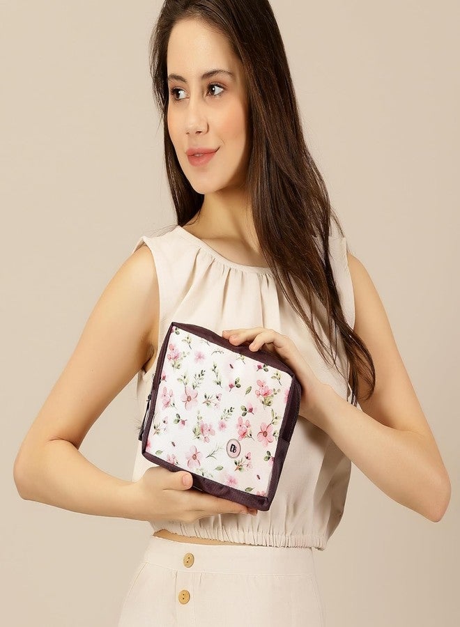 EB-Everything Beautiful مجموعة حقائب مكياج إي بي-إيفريثينج بيوتيفول (عبوة من قطعتين) منظم مستحضرات التجميل والعناية بالبشرة، صندوق مكياج للنساء والعرائس والفتيات والأطفال، حقائب سفر لأدوات النظافة (زهرة مرحة وأبيض تجريدي، صغير) - Image 2