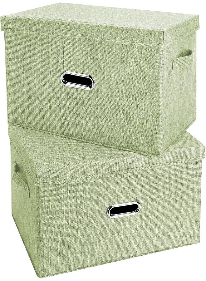 Valease Large Linen Fabric Foldable Storage Bins with Removable Lid and Handles, Washable Storage Box Organizer Containers Baskets Cube with Cover for Bedroom, Closet, Office, Living Room, Nursery