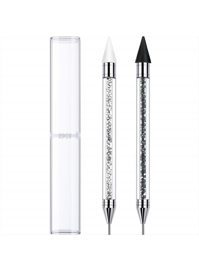 Tatuo 2 Pieces Rhinestone Picker Dotting Pen, Dual-ended Rhinestone Gems Crystals Studs Picker Wax Pencil Pen Crystal Beads Handle Manicure Nail Art DIY Decoration Tool (Black White) - Image 1