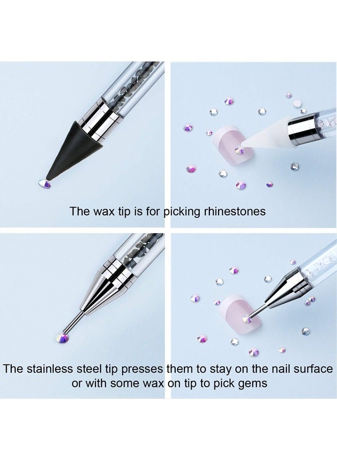 Tatuo 2 Pieces Rhinestone Picker Dotting Pen, Dual-ended Rhinestone Gems Crystals Studs Picker Wax Pencil Pen Crystal Beads Handle Manicure Nail Art DIY Decoration Tool (Black White) - Image 3