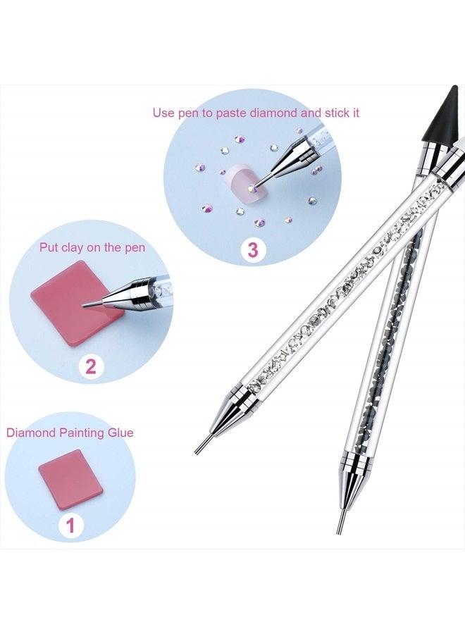 Tatuo 2 Pieces Rhinestone Picker Dotting Pen, Dual-ended Rhinestone Gems Crystals Studs Picker Wax Pencil Pen Crystal Beads Handle Manicure Nail Art DIY Decoration Tool (Black White) - Image 4