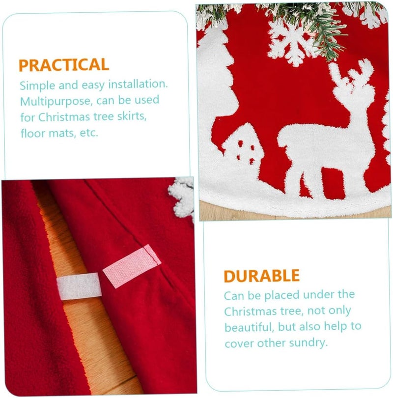 ABOOFAN Farmhouse Faux Christmas Tree Skirt 90cm Cotton Plush Reindeer Tree Skirt Decoration Seasonal Xmas Décor - Image 3