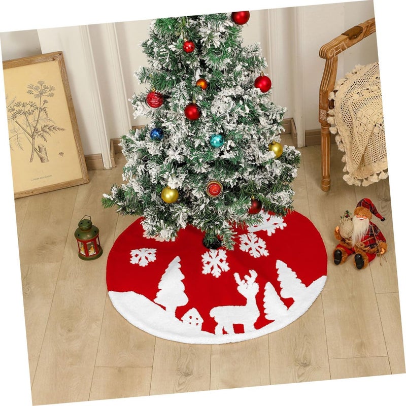 ABOOFAN Farmhouse Faux Christmas Tree Skirt 90cm Cotton Plush Reindeer Tree Skirt Decoration Seasonal Xmas Décor - Image 5