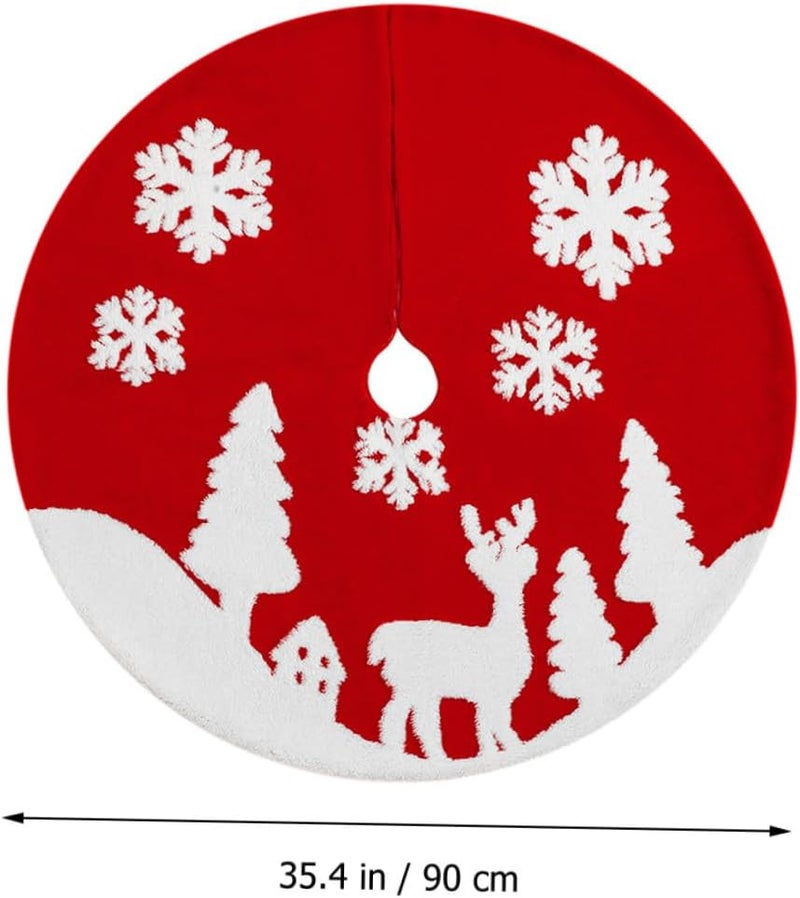ABOOFAN Farmhouse Faux Christmas Tree Skirt 90cm Cotton Plush Reindeer Tree Skirt Decoration Seasonal Xmas Décor - Image 2