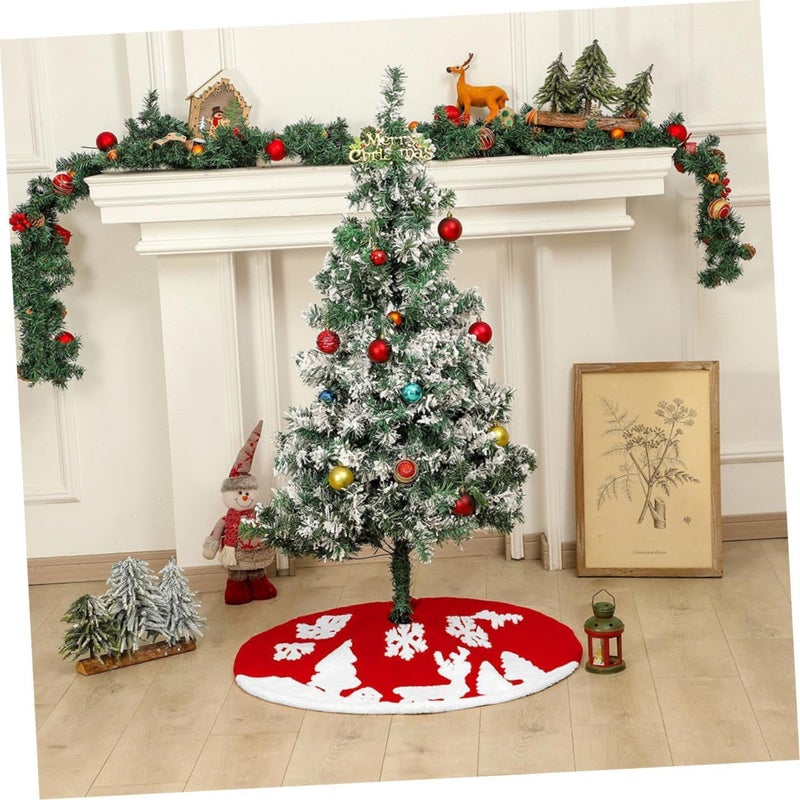 ABOOFAN Farmhouse Faux Christmas Tree Skirt 90cm Cotton Plush Reindeer Tree Skirt Decoration Seasonal Xmas Décor - Image 4