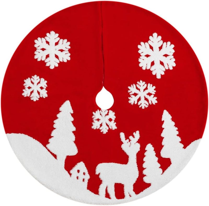 ABOOFAN Farmhouse Faux Christmas Tree Skirt 90cm Cotton Plush Reindeer Tree Skirt Decoration Seasonal Xmas Décor - Image 1