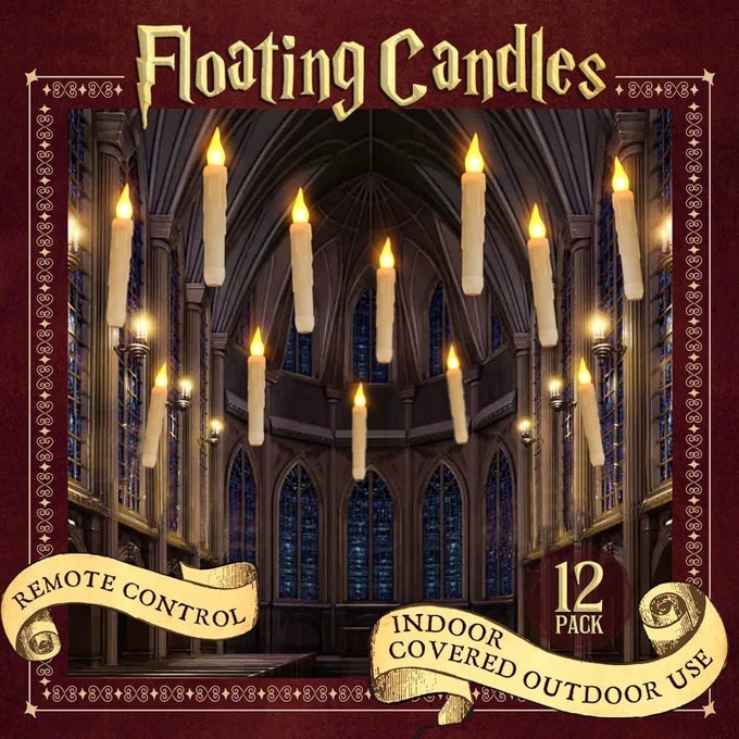 HALLOWEEN DECORATIONS FLOATING LED CANDLES WITH REMOTE CONTROL 12PCS MAGIC WITCH WIZARD CHRISTMAS DECOR FOR INDOOR HOME ROOM CLASSROOM BEDROOM BIRTHDAY PARTY WITH COMMON REMOTE