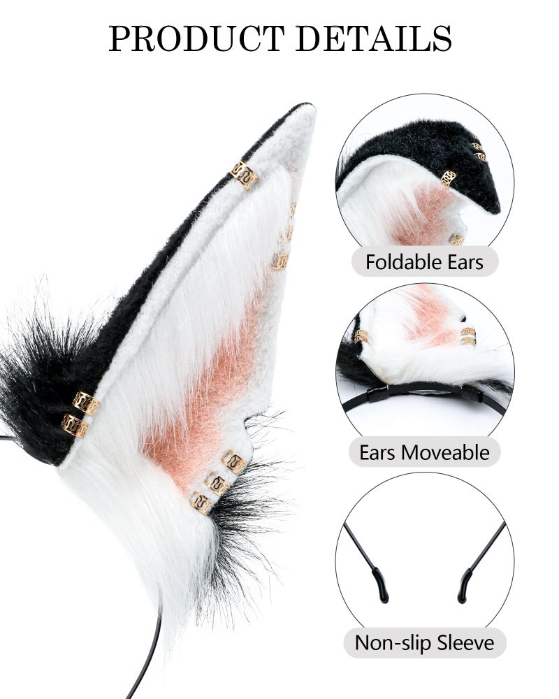 BNLIDES Handmade Fur Wolf Ears Headwear Women Men Cosplay Costume Party Cute Head Accessories for Halloween (Earring Pink) - Image 2