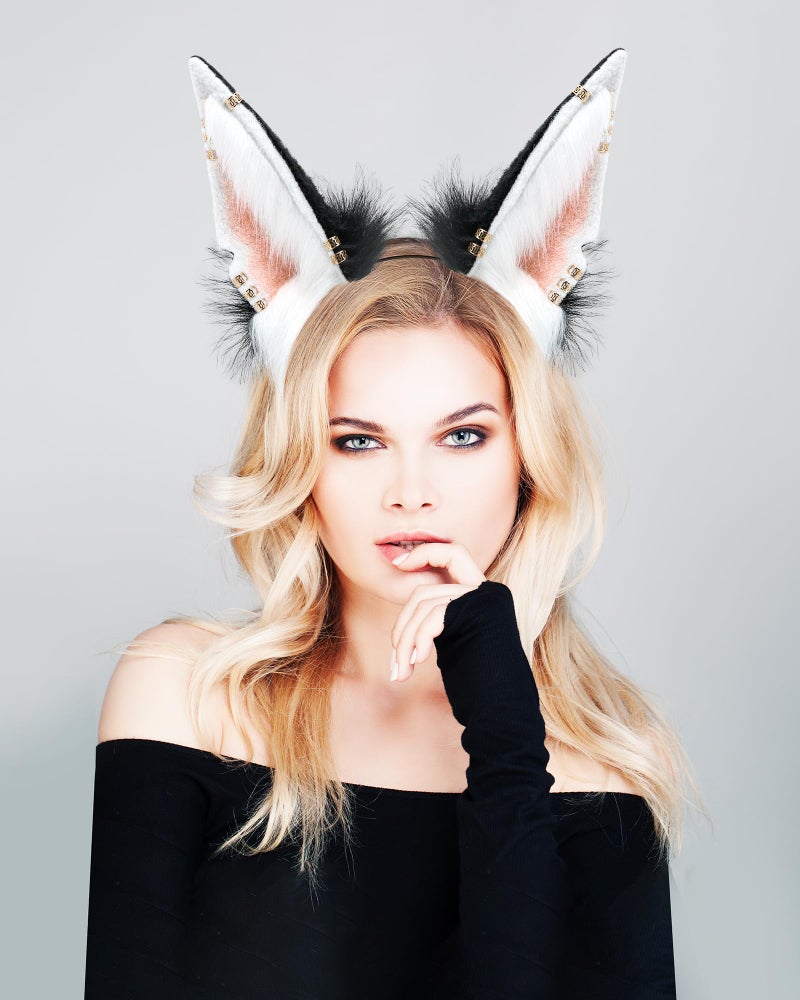 BNLIDES Handmade Fur Wolf Ears Headwear Women Men Cosplay Costume Party Cute Head Accessories for Halloween (Earring Pink) - Image 4
