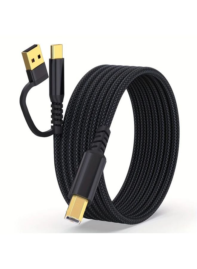 Black 3m USB A C To USB B Printer Cable For HP Canon Dell Epson Brother Samsung - Image 1