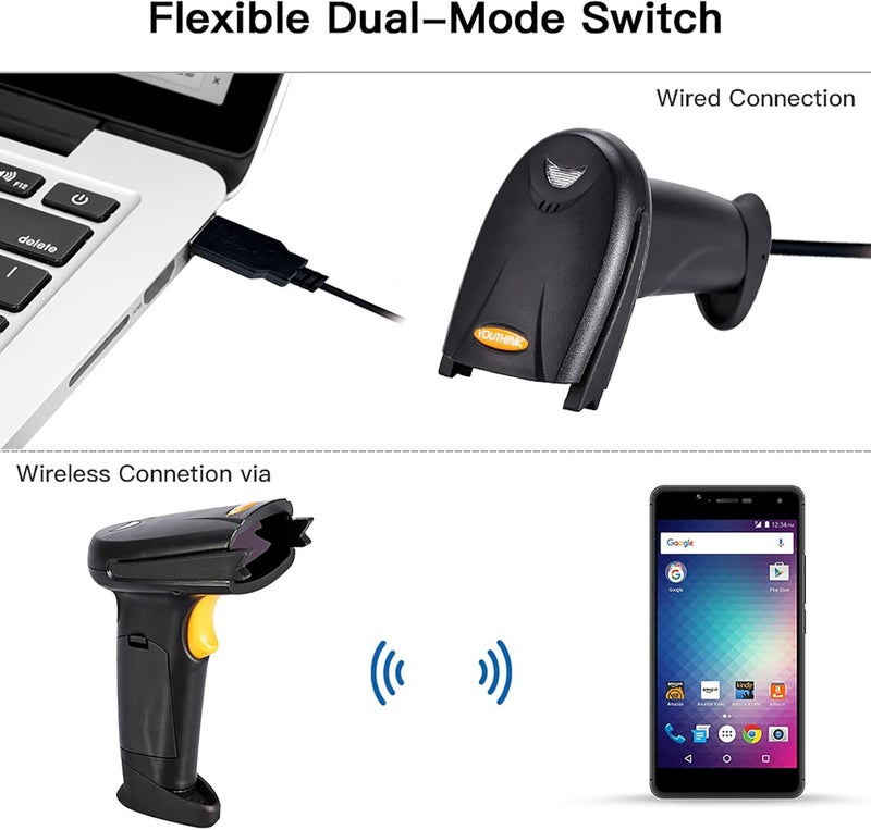 Wired Barcode Scanner, Handheld Lasers Bar Code Re Wireless Bluetoothes Code Scanner for POS Mobile Payment Warehouse Library Supermarket Convenience Store - Image 4