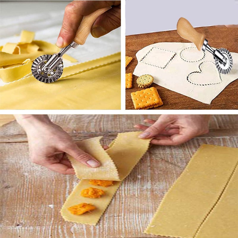 Mtomdy Ravioli Cutter Stamps With Roller Wheel Round Mold With Wooden Handle And Fluted Edge Pasta Press Pasta Cutter For Home And Kitchen Use- 1.3"" Diameter - Image 5