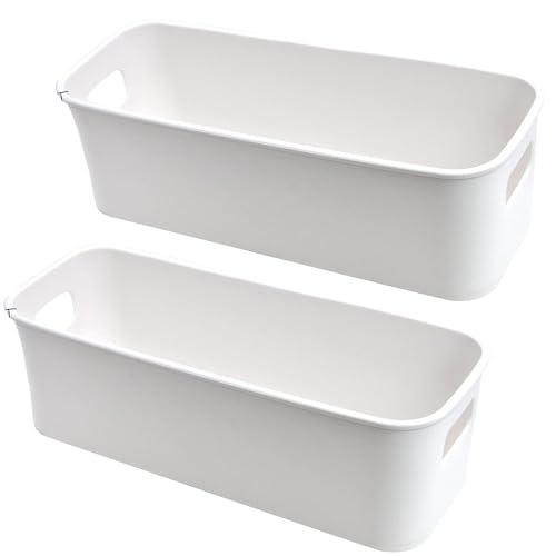 Styxon Plastic Storage Boxes with Handles Kitchen Cabinet Organiser Box Baskets Storage Plastic Box for Bathroom Shelf | Pack of 2 | White - Image 1
