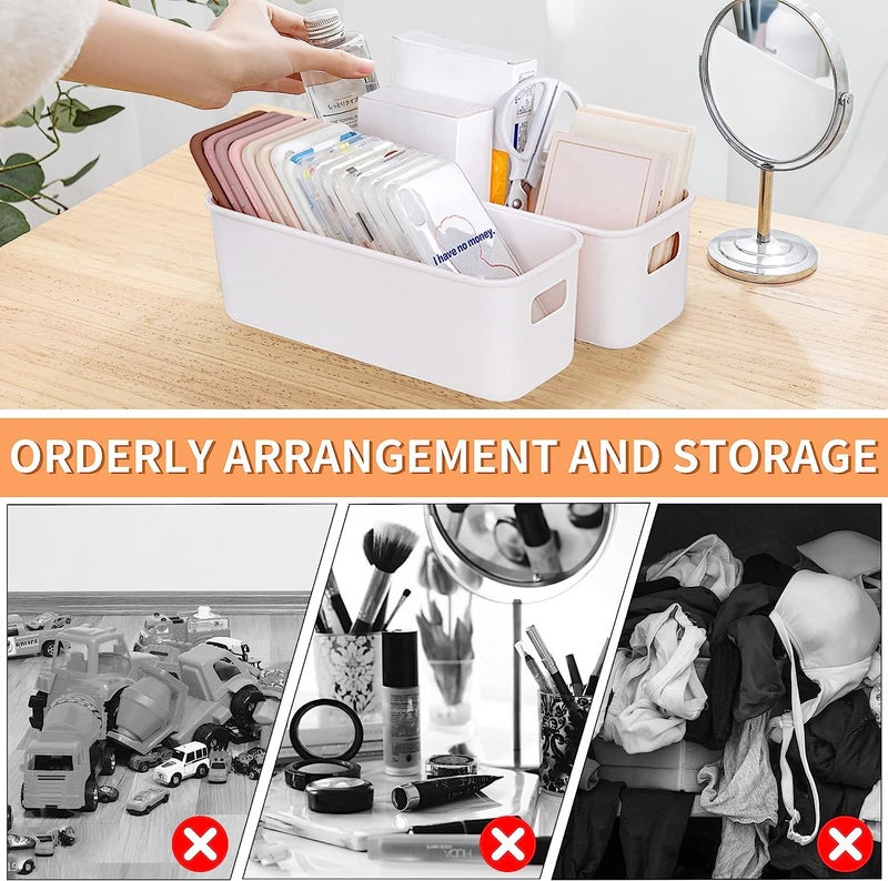 Styxon Plastic Storage Boxes with Handles Kitchen Cabinet Organiser Box Baskets Storage Plastic Box for Bathroom Shelf | Pack of 2 | White - Image 4