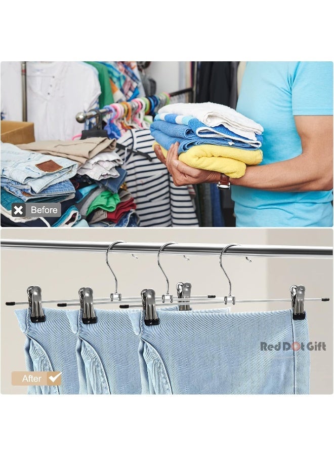Red Dot Gift 20-Pack White Metal Pants Hangers 28.5cm Space-Saving Skirt and Jeans Hangers with Adjustable Clips - Image 3