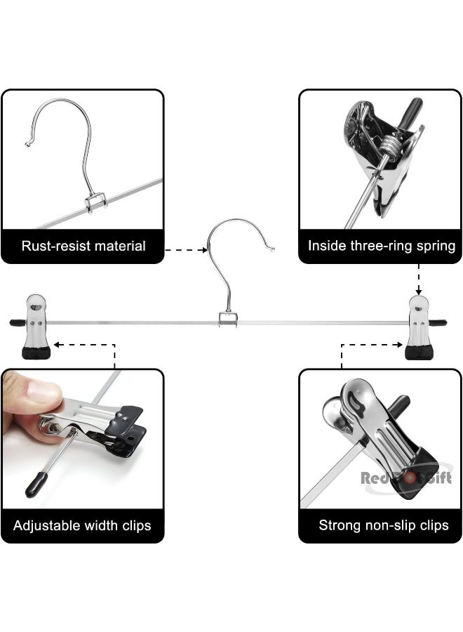 Red Dot Gift 20-Pack White Metal Pants Hangers 28.5cm Space-Saving Skirt and Jeans Hangers with Adjustable Clips - Image 2