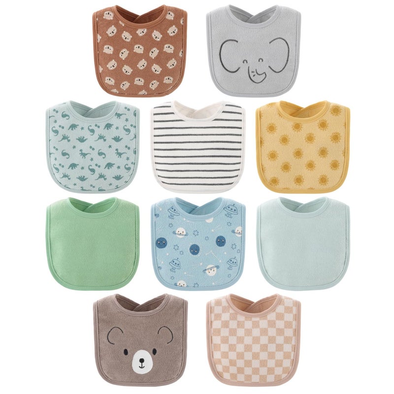 The Peanut Shell The Peanutshell Baby Boy or Girl Terry Bibs Set of 10-100% Cotton, Soft, Absorbent Baby Bibs for Boys and Girls, Unisex Toddler Baby Boy or Girl Bibs Set, Newborn & Infant Bib - Soft Neutral - Image 1