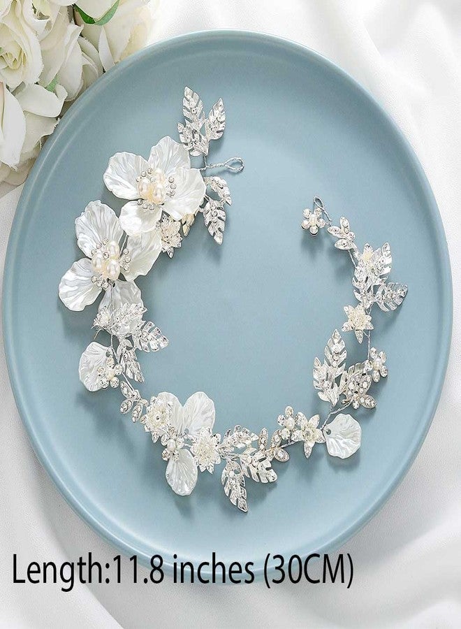 Unicra Flower Silver Hair Vine Bridal Wedding Hair Piece Pearl Hair Accessories for Women and Brides - Image 2