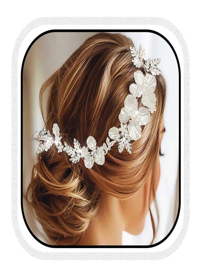 Unicra Flower Silver Hair Vine Bridal Wedding Hair Piece Pearl Hair Accessories for Women and Brides - Image 1