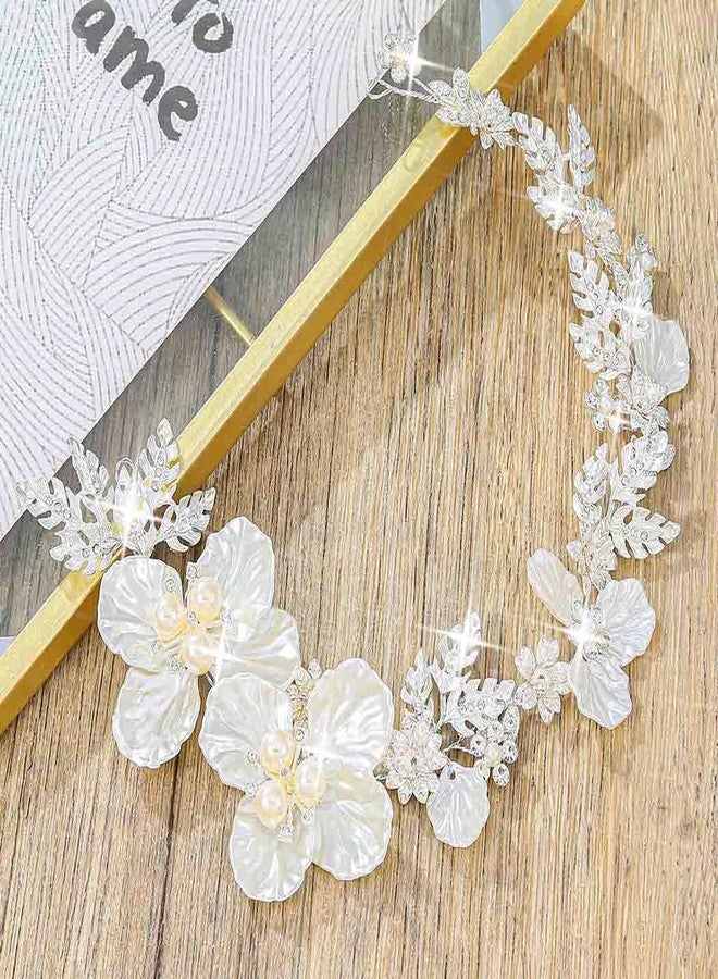 Unicra Flower Silver Hair Vine Bridal Wedding Hair Piece Pearl Hair Accessories for Women and Brides - Image 5