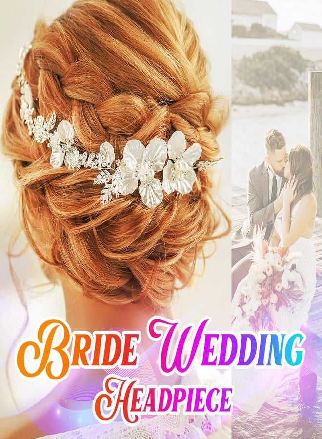 Unicra Flower Silver Hair Vine Bridal Wedding Hair Piece Pearl Hair Accessories for Women and Brides - Image 4