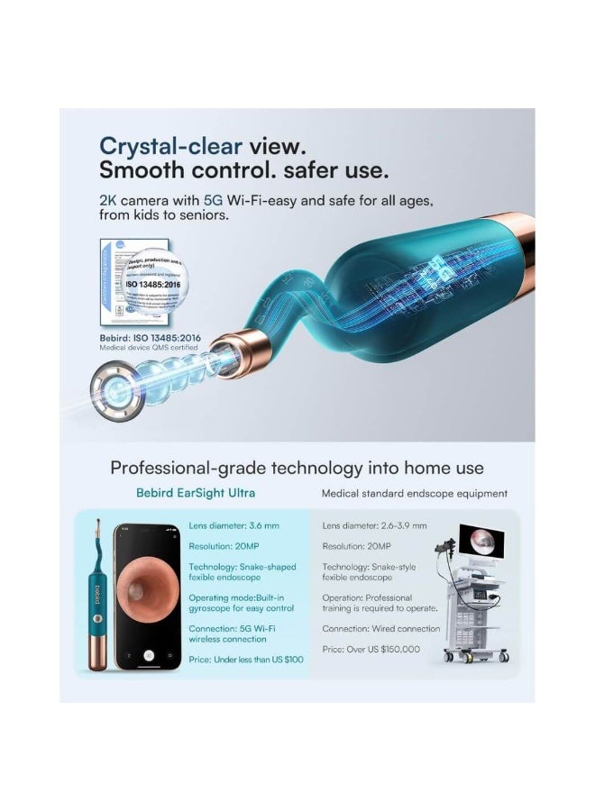 Bebird EarSight Ultra Visual Earwax Removal Kit with 2K HD Camera, Wi-Fi App & Precision Cleaning Tools - Image 4
