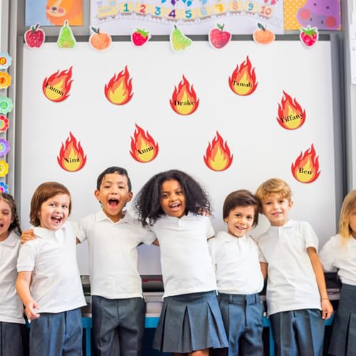 FOBSME 60 Pcs Fire Cutouts 4.72x3.35 Inch Flame Cutout Waterproof Fire Bulletin Board Cutouts Paper Flame Die Cuts with Glue Point for Fire Truck Firefighter Theme Classroom Birthday Party Decor - Image 4