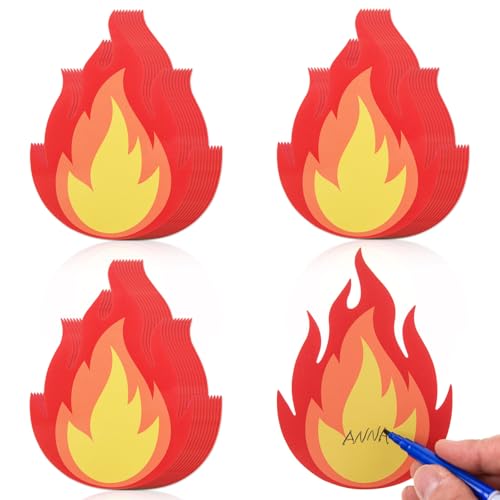 FOBSME 60 Pcs Fire Cutouts 4.72x3.35 Inch Flame Cutout Waterproof Fire Bulletin Board Cutouts Paper Flame Die Cuts with Glue Point for Fire Truck Firefighter Theme Classroom Birthday Party Decor - Image 1