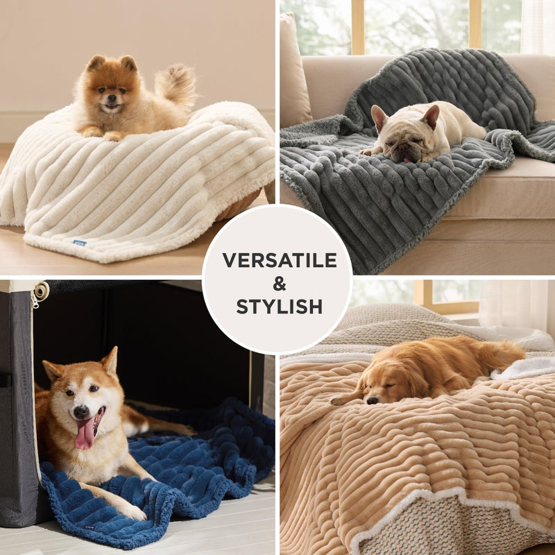 Bedsure ComfyFleeceâ„¢ Waterproof Dog Blankets for Large Dogs - Soft Pet Cat Blanket Corduroy Fleece for Couch Bed Protector Washable, Cozy Calming Reversible Furniture Protection,50"x60", Warm Grey - Image 4
