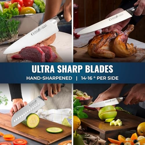 Cutluxe 15-Piece Knife Set – High Carbon German Steel Blades, Full Tang Design & Ergonomic Pakkawood Handles in Walnut Wood Block – Artisan Series - Image 5