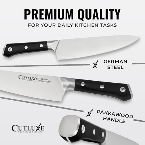 Cutluxe 15-Piece Knife Set – High Carbon German Steel Blades, Full Tang Design & Ergonomic Pakkawood Handles in Walnut Wood Block – Artisan Series - Image 4