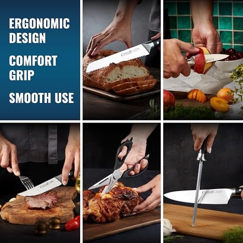 Cutluxe 15-Piece Knife Set – High Carbon German Steel Blades, Full Tang Design & Ergonomic Pakkawood Handles in Walnut Wood Block – Artisan Series - Image 3