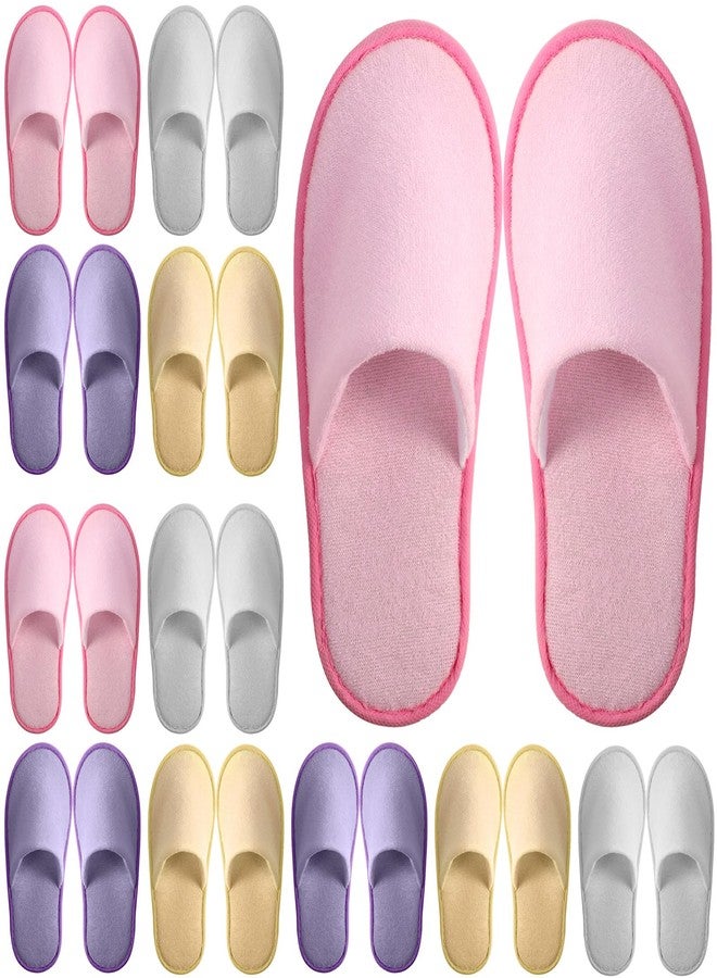 Geyoga 12 Pair Disposable Slippers for Guests Non Slip Disposable House Slippers Washable Reusable for Spa Travel Hotel Indoor Shoeless Home Bride Bathroom, Purple, White, Pink, Khaki, Medium - Image 1